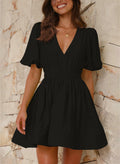 Outfeel Women Mini Dress Puff Sleeve V Neck High Waist Black Size M by Deal US