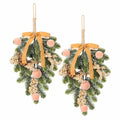Super Holiday 2pcs Artificial Green Plant Christmas Wreath Velvet Bow by Deal US