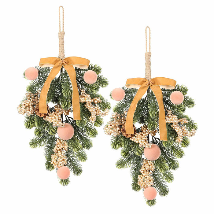 Super Holiday 2pcs Artificial Green Plant Christmas Wreath Velvet Bow by Deal US