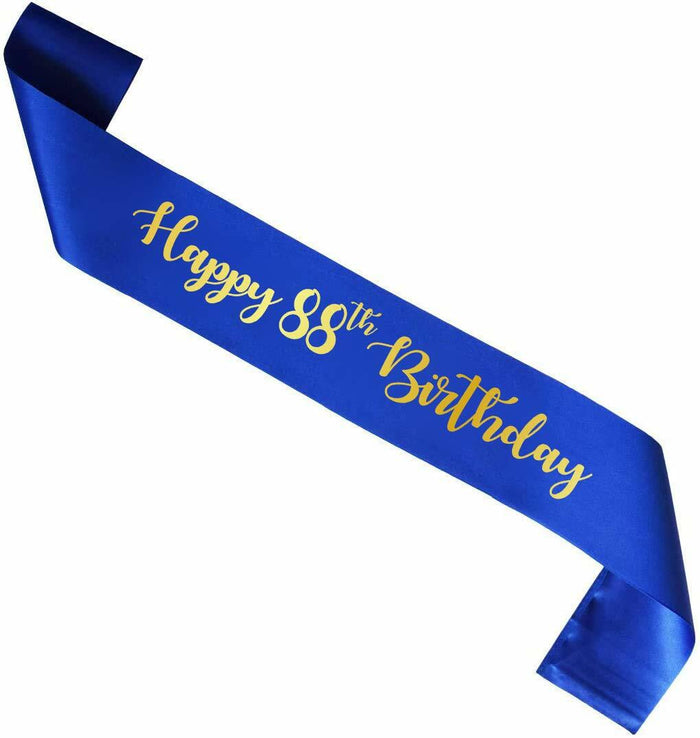 Blue Happy 88th Birthday Sash Gold Foil Party Accessory by Deal US