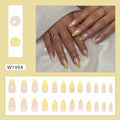 Almond Press On Nails Medium Glossy Flower French Tip Fake Nails 24pcs by Deal US