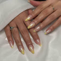 Almond Press On Nails Medium Glossy Flower French Tip Fake Nails 24pcs by Deal US