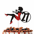HEYUWING Red Silhouette Glitter Lipstick 33 Girl Cake Topper Picks Paper by Deal US