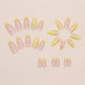 Almond Press On Nails Medium Glossy Flower French Tip Fake Nails 24pcs by Deal US