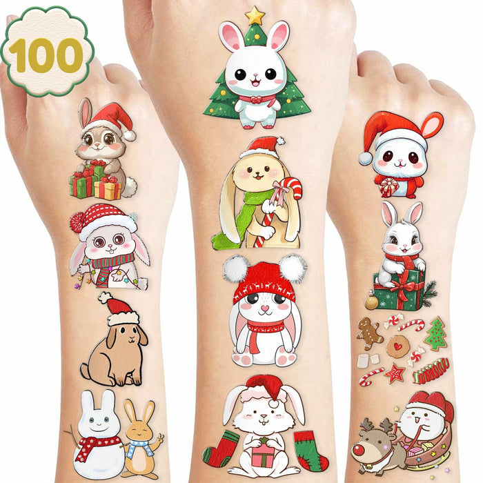 Christmas Temporary Tattoos Bunny Stickers 10 Sheets 100pcs Kids Party by Deal US