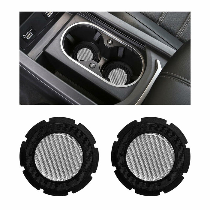 Dickno Car Cup Holder Inserts 2 Pack 2.75in Carbon Fiber Non Slip Silver by Deal US