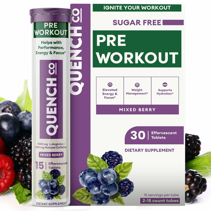 Quench Pre Workout Tablets Energy Focus Hydration Vegan 30ct EXP 04/2026 by Deal US
