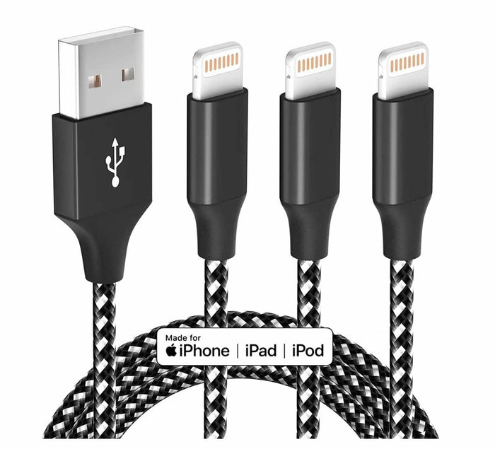 MenoSupp iPhone Charger 3 Pack 10FT Nylon Braided Lightning Cable BlackWhite by Deal US