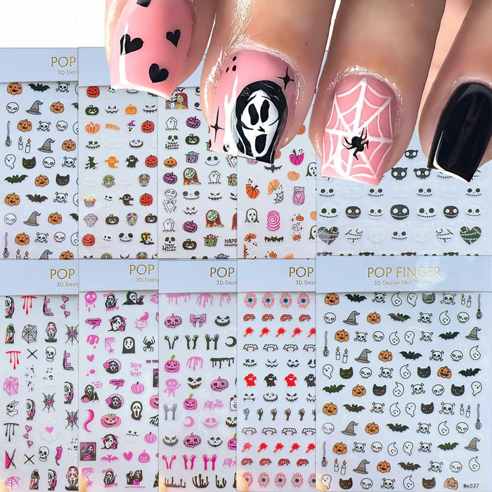 Halloween 5D Nail Art Decals Spider Web Ghost 3D Self Adhesive 2 Sheets by Deal US