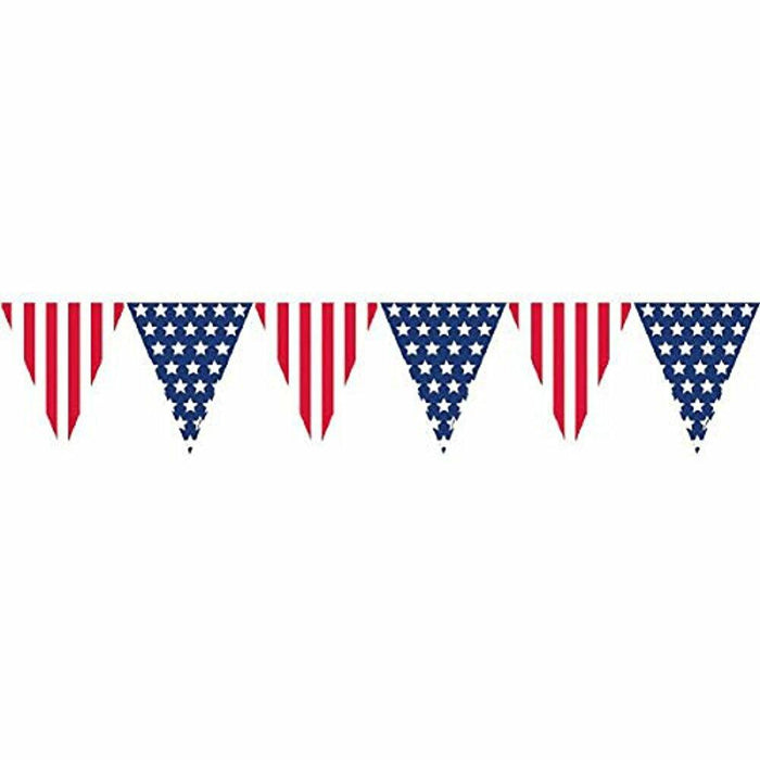 Amscan Patriotic Pennant Banner 12in Red White Blue Plastic 2-Pack by Deal US