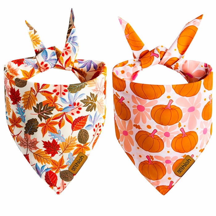 THLOH Fall Dog Bandanas 2 Pack Reversible Pumpkin Leaf Orange Large by Deal US