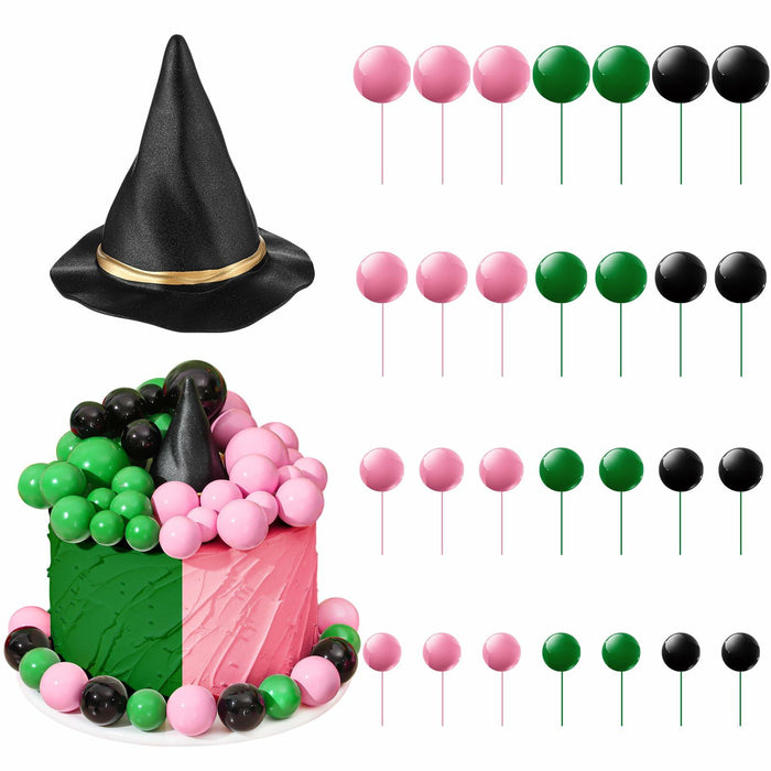 Leinuosen 97 Pcs Witch Party Supplies Pink Green Balloons Mini Toppers Black Hat by Deal US