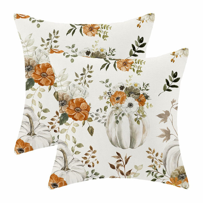 CXMEIFLY Fall Decor Pillow Covers Set of 2 18x18 Cream Pumpkin Floral by Deal US