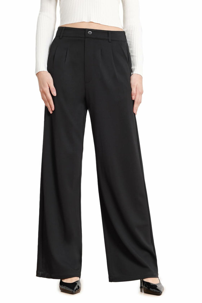 Bamans Wide Leg Dress Pants High Elastic Waist Curvy Women Black Size S by Deal US