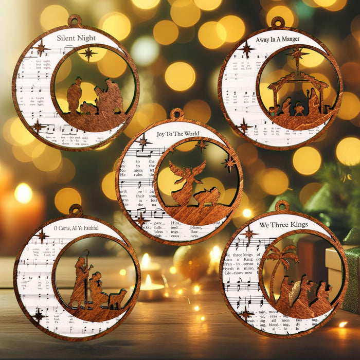 SOLMAYCO Christmas Nativity Ornaments Set of 5 Wooden Religious Decorations by Deal US
