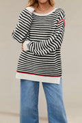 Koimcuiy Womens Striped Oversized Sweater Boat Neck Lightweight White&White XL by Deal US