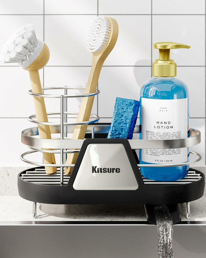 Kitsure Kitchen Sink Sponge Holder Rustproof Metal Organizer Black 7.9x3.9x5.3 by Deal US