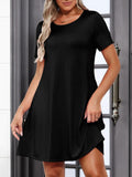 Anbech Black Mini Dress Casual Short Sleeve Flowy Sundress with Pockets Size L by Deal US