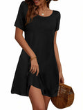 Anbech Black Mini Dress Casual Short Sleeve Flowy Sundress with Pockets Size L by Deal US