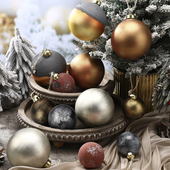 Relaxgiant 12 Pcs Neutral Brown Grey Matte Glass Christmas Ornaments 4in 2.36in by Deal US