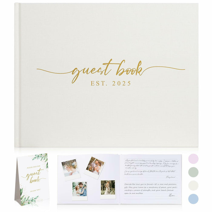1DOT2 Wedding Guest Book 2025 Linen Photo Beige 100 Pages Acid Free Paper by Deal US
