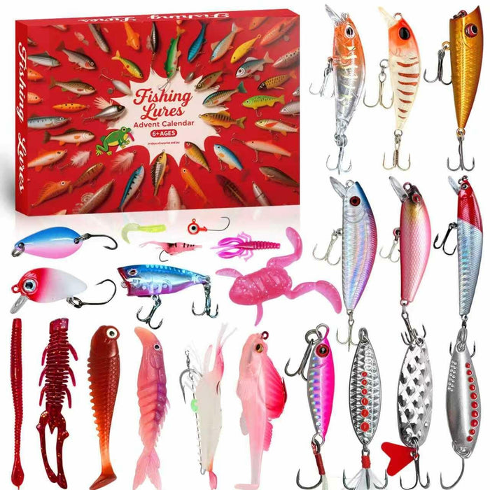Rubypop Fishing Advent Calendar 2025 24-Day Lure Set Red Stainless Steel by Deal US