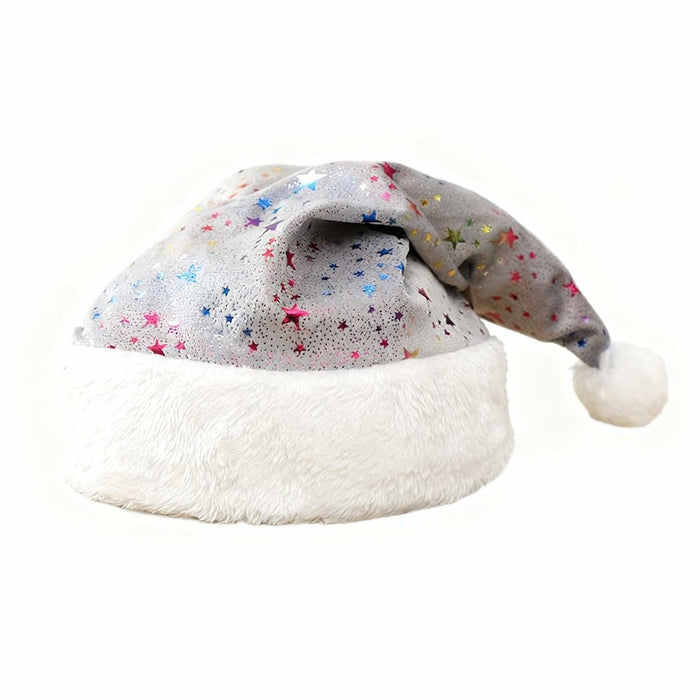 PAIDEMCF Grey Santa Hat with Glitter Stars Christmas Holiday Size Standard by Deal US