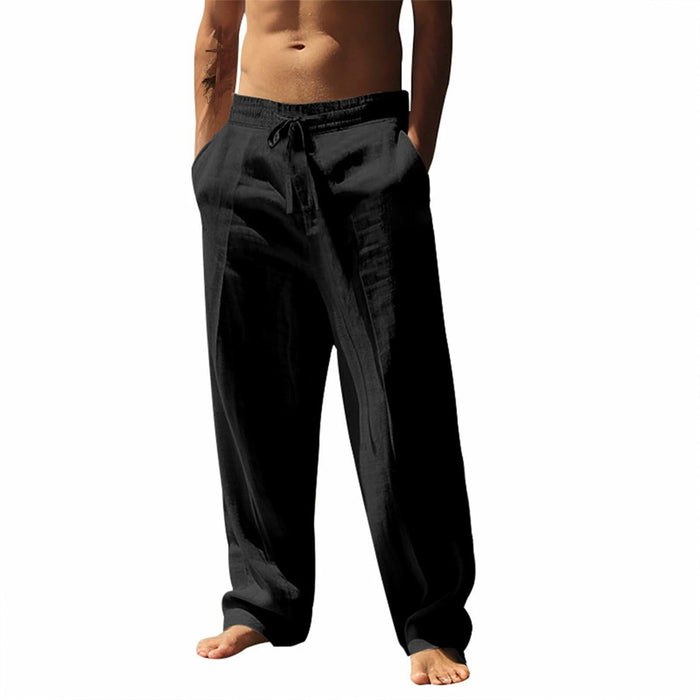 domirica Men's Casual Linen Sweatpants Drawstring Waist Black Size M by Deal US