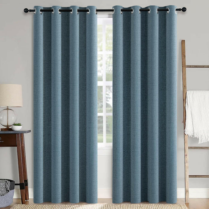 PANGSINNE 63in Blackout Linen Curtains 2 Panels Dusty Blue 52x63in by Deal US