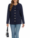 YEXPINE Women's Tweed Blazer Jacket Button Down Business Work Blue Size S by Deal US