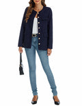 YEXPINE Women's Tweed Blazer Jacket Button Down Business Work Blue Size S by Deal US
