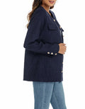 YEXPINE Women's Tweed Blazer Jacket Button Down Business Work Blue Size S by Deal US