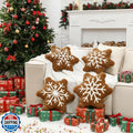 HunnmingRe 4 Pcs Christmas Snowflake Plush Throw Pillows Caramel Color by Deal US