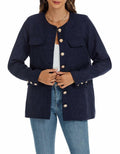 YEXPINE Women's Tweed Blazer Jacket Button Down Business Work Blue Size S by Deal US