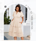 DRESSTELLS Womens Casual Ruffle V Neck Midi Dress Ivory Plus Size 2XL by Deal US