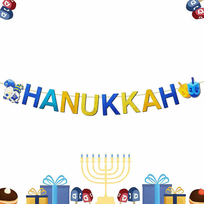 DONCIDAY Happy Hanukkah Glitter Banner Blue Paper Garland Party Decor by Deal US