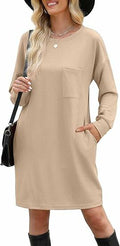 WIHOLL Women's Elegant Long Sleeve Mini Dress Khaki Size S by Deal US