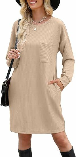 WIHOLL Women's Elegant Long Sleeve Mini Dress Khaki Size S by Deal US