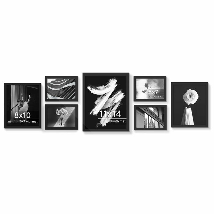 YiTanli Glass Collage Picture Frames 7 Pack Multi Sizes 11x14 8x10 5x7 Black by Deal US