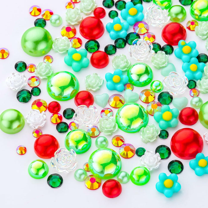MYYKO 160g Christmas Flatback Rhinestones Half Pearls Mix Size 3-10mm Red Green by Deal US