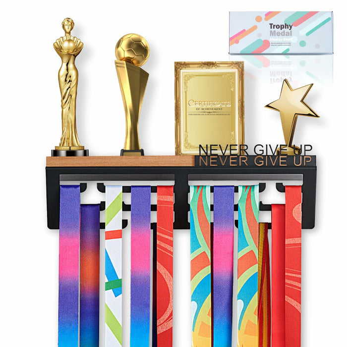 Datoua Medal Hanger Display & Trophy Shelf Combo 5.3" Deep Metal Black by Deal US