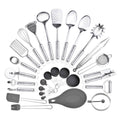 StnKitchExplor Stainless Steel Utensil Set 28 Pcs Cooking Tools Silver Holder by Deal US