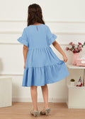 Geckatte Girls Summer Floral Ruffle Short Sleeve A-Line Dress Blue Size 5-6 by Deal US