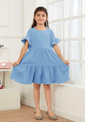 Geckatte Girls Summer Floral Ruffle Short Sleeve A-Line Dress Blue Size 5-6 by Deal US