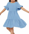 Geckatte Girls Summer Floral Ruffle Short Sleeve A-Line Dress Blue Size 5-6 by Deal US
