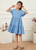 Geckatte Girls Summer Floral Ruffle Short Sleeve A-Line Dress Blue Size 5-6 by Deal US