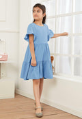 Geckatte Girls Summer Floral Ruffle Short Sleeve A-Line Dress Blue Size 5-6 by Deal US