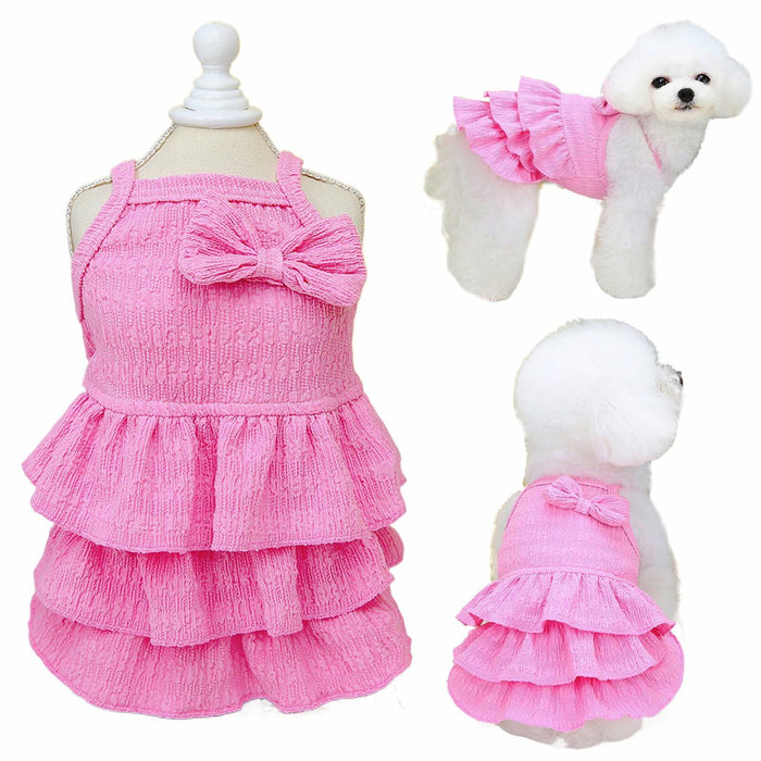 Wiz BBQT Cat Pink Tiered Ruffle Dress Bow Small Dog Clothes Size L by Deal US