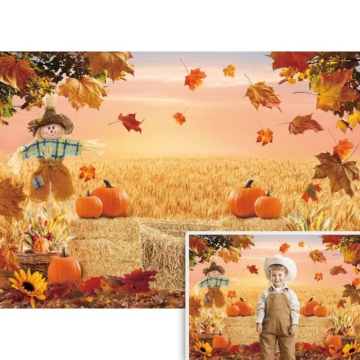XCKALI Autumn Photography Background Thanksgiving Pumpkin Maple Leaf 7x5ft by Deal US