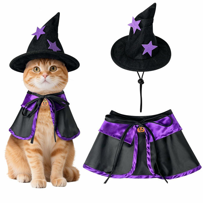 Pextian Halloween Cat Witch Costume Adjustable Black Purple Cloak Hat Size M/L by Deal US